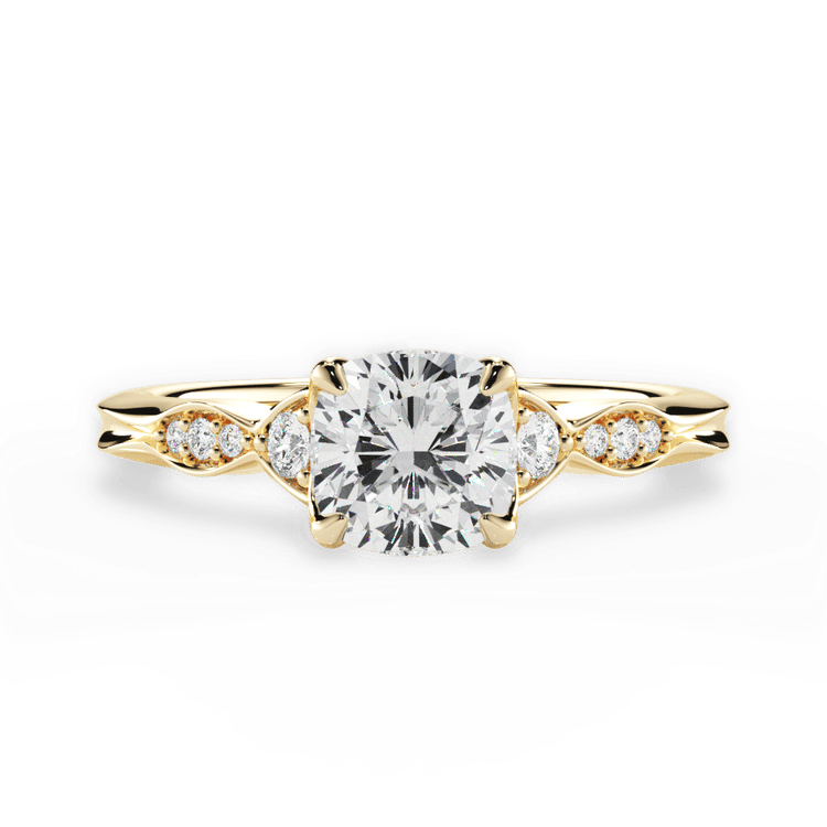 The Alida Cushion Cut 18kt Yellow Gold Vintage Diamond Accent Engagement Ring