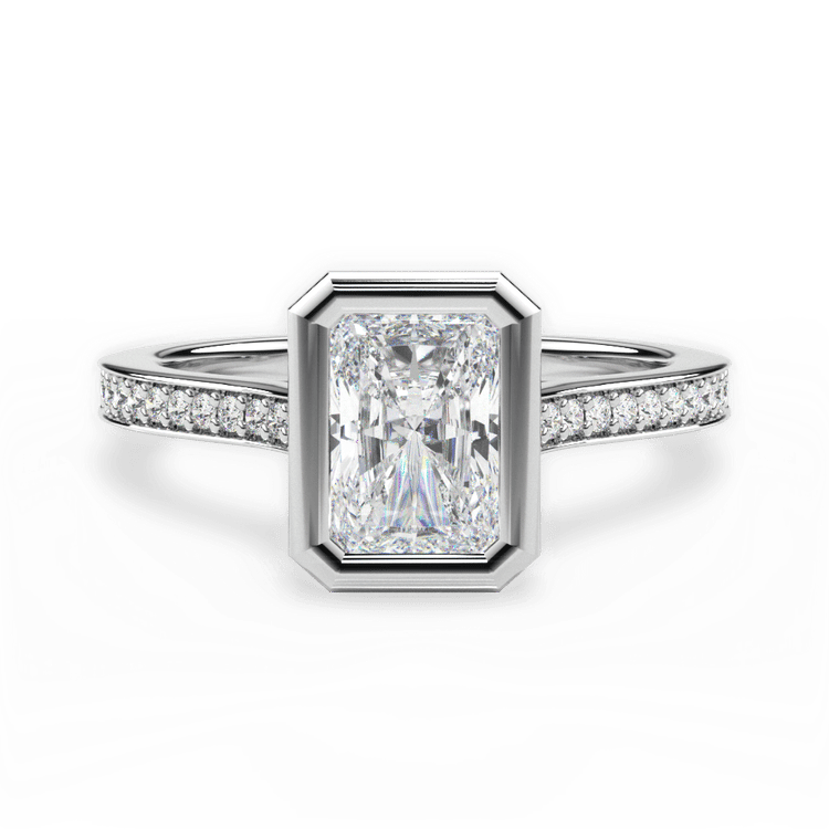 The Tyler Radiant Cut Platinum Bezel-Set Pavé Diamond Band Engagement Ring