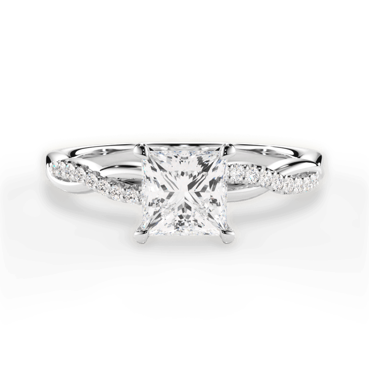 The Mia Pear Shaped Platinum Petite Half Diamond Twist Engagement Ring