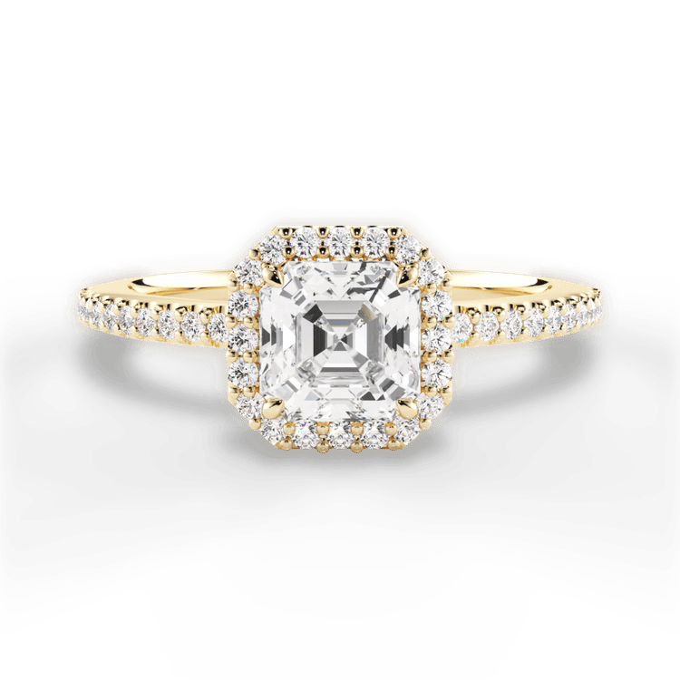 The Onesty Asscher Cut 18kt Yellow Gold Classic Crown Collection French Set Halo Diamond Engagement Ring