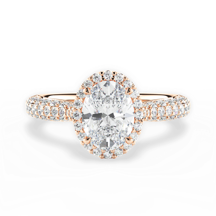 The Leilani Oval Cut 18kt Rose Gold Three Row Pavé Diamond Halo Engagement Ring