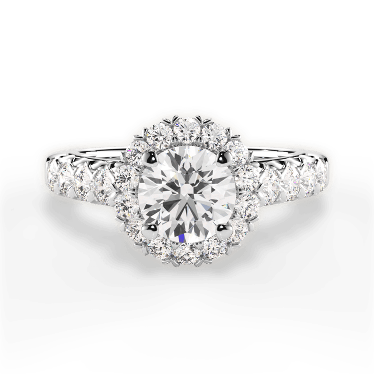 The Cesia Round Cut Platinum Masterwork Halo Diamond Band Engagement Ring