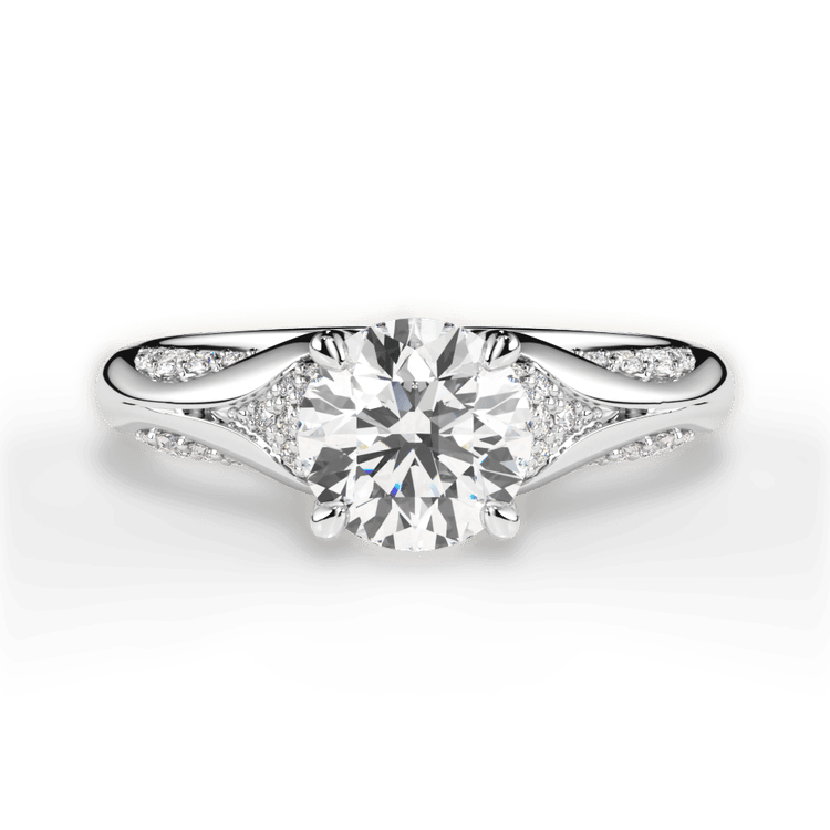 The Gabriella Round Cut Platinum Micropavé Diamond Petal Engagement Ring