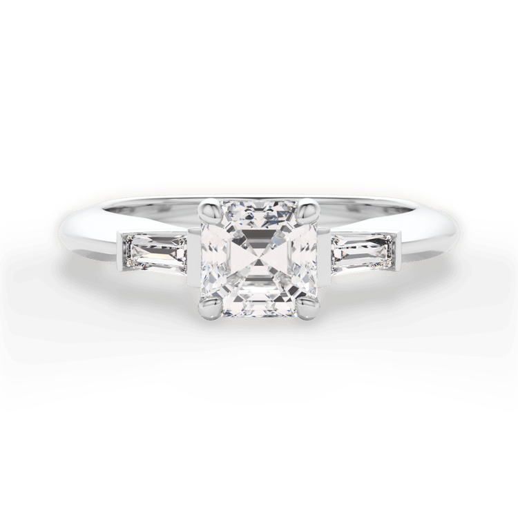 The Emma Asscher Cut Platinum Tapered Baguette Diamond Engagement Ring