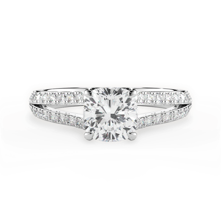 The Bicia Cushion Cut Platinum Double French-Set Diamond 'V' Engagement Ring