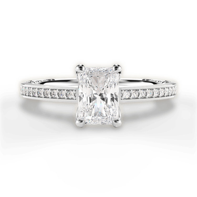 The Teisha Radiant Cut Platinum Lattice Micropavé Diamond Band Engagement Ring