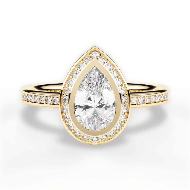 The Ritani Endless Love Princess Cut 18kt Yellow Gold Round Vintage Halo Micropavé Diamond Band Engagement Ring