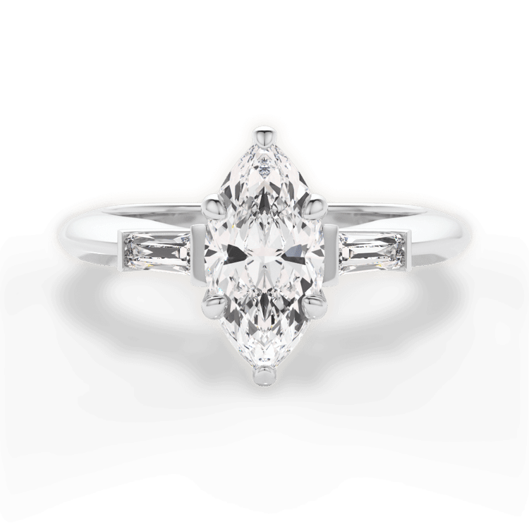 The Emma Marquise Cut Platinum Tapered Baguette Diamond Engagement Ring