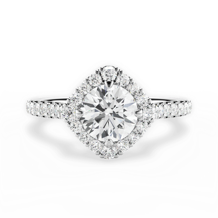 The Wynter Round Cut Platinum Kite-Set Halo Diamond Engagement Ring