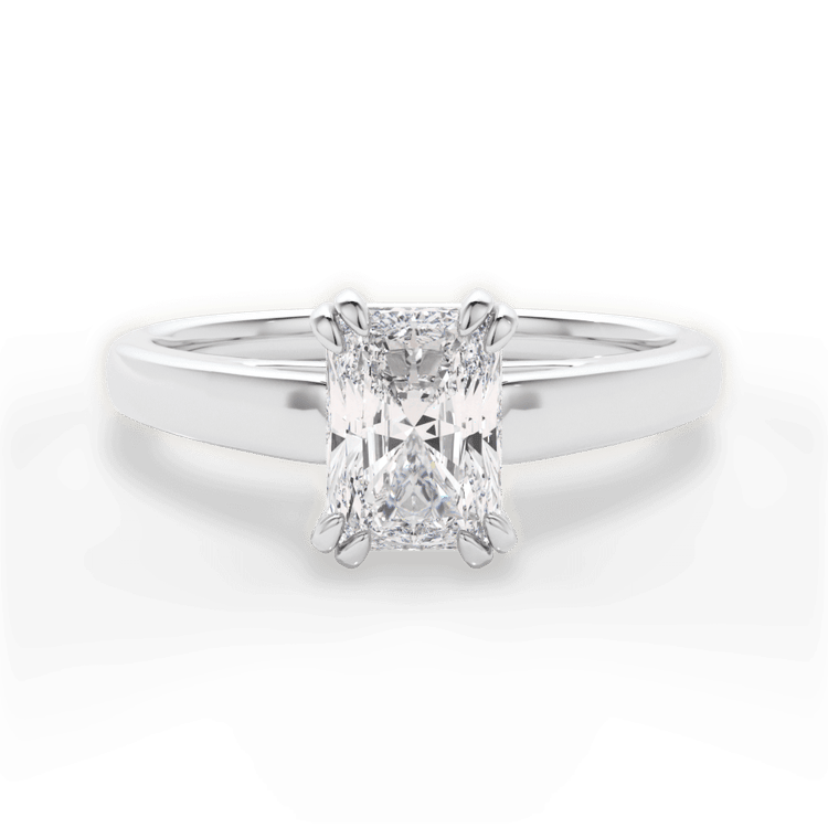 The Kendra Radiant Cut Platinum Solitaire Cathedral Tulip Engagement Ring