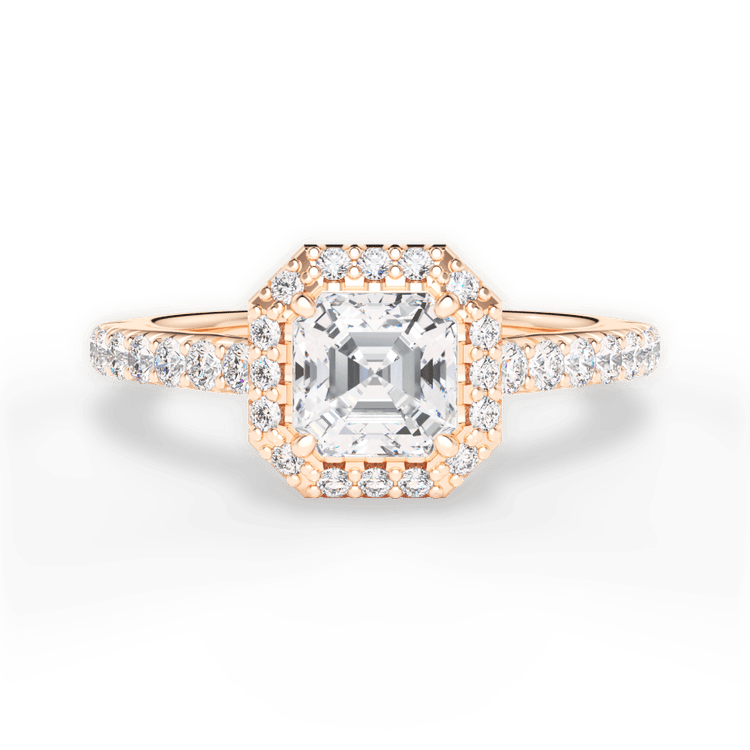 The Laura Asscher Cut 18kt Rose Gold Classic French-set Halo Diamond Band Engagement Ring