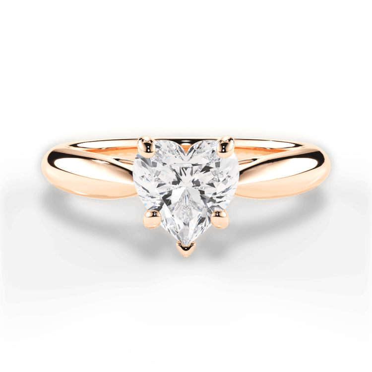 The Sadie Heart Shaped 18kt Rose Gold Tapered Cathedral Solitaire Engagement Ring