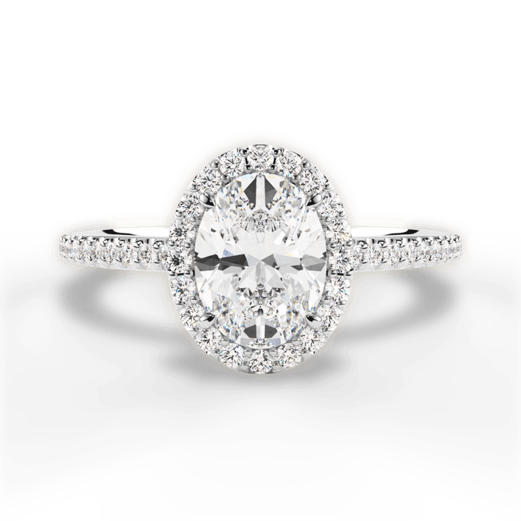 The Onesty Oval Cut Platinum French-Set Halo Diamond Gallery Engagement Ring