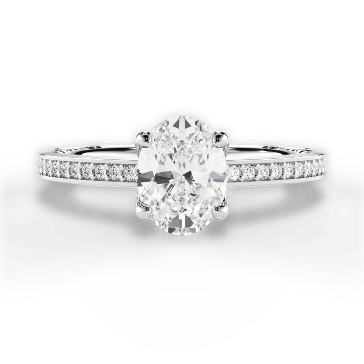 The Teisha Oval Cut Platinum Lattice Micropavé Diamond Band Engagement Ring