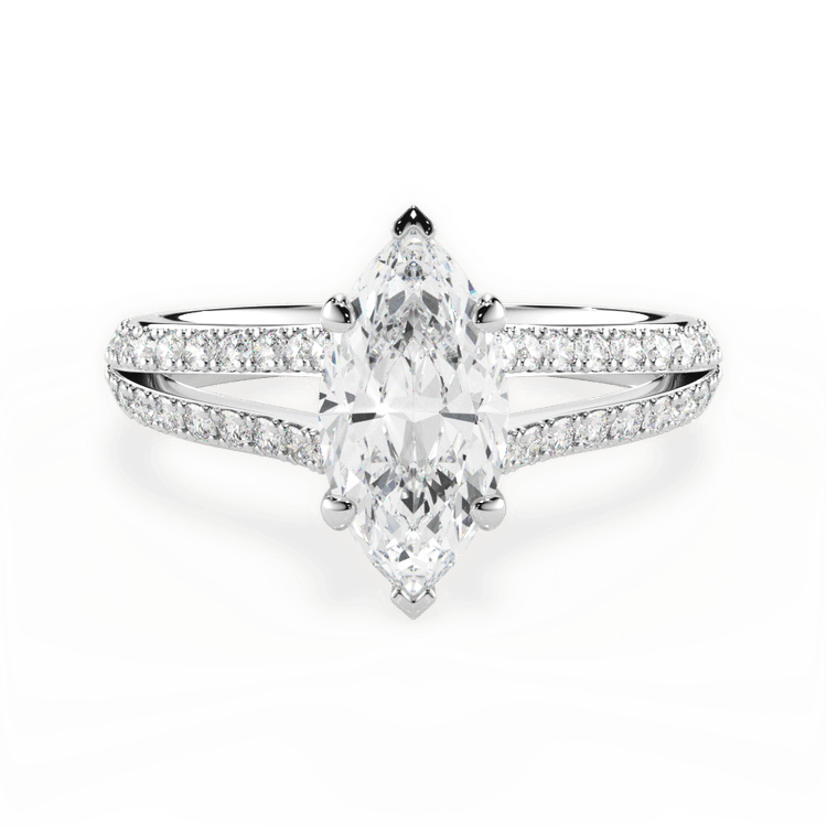 The Bicia Marquise Cut Platinum Double French-Set Diamond 'V' Engagement Ring