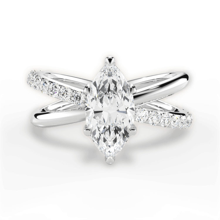 The Odette Marquise Cut Platinum Modern Open Band Diamond Engagement Ring