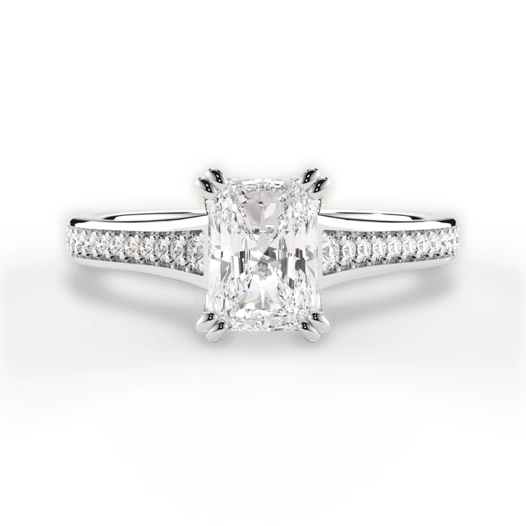 The Evita Radiant Cut Platinum Micropavé Diamond Band Engagement Ring
