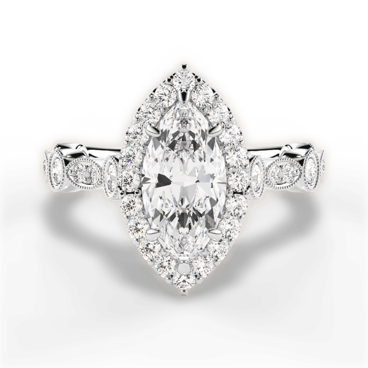 Platinum Round & Marquise Diamond Halo Engagement Ring
