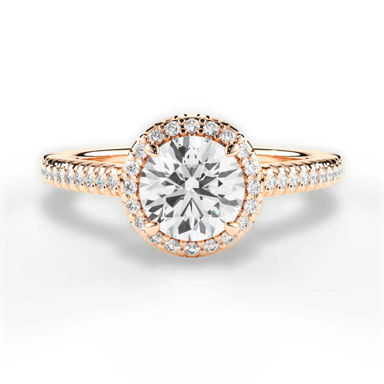 The Kris Round Cut 18kt Rose Gold Vaulted Halo Diamond Band Engagement Ring