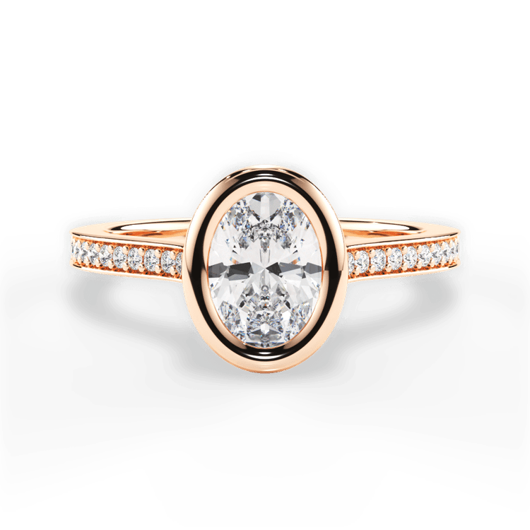 The Tyler Oval Cut 18kt Rose Gold Bezel-Set Pavé Diamond Band Engagement Ring