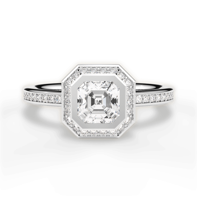 The Ritani Endless Love Asscher Cut Platinum Round Vintage Halo Micropavé Diamond Band Engagement Ring