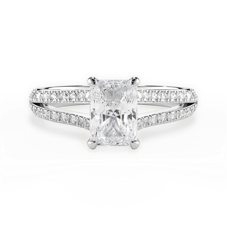 The Bicia Radiant Cut Platinum Double French-Set Diamond 'V' Engagement Ring