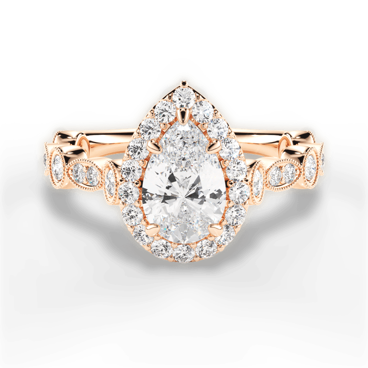 18kt Rose Gold Round & Marquise Diamond Halo Engagement Ring