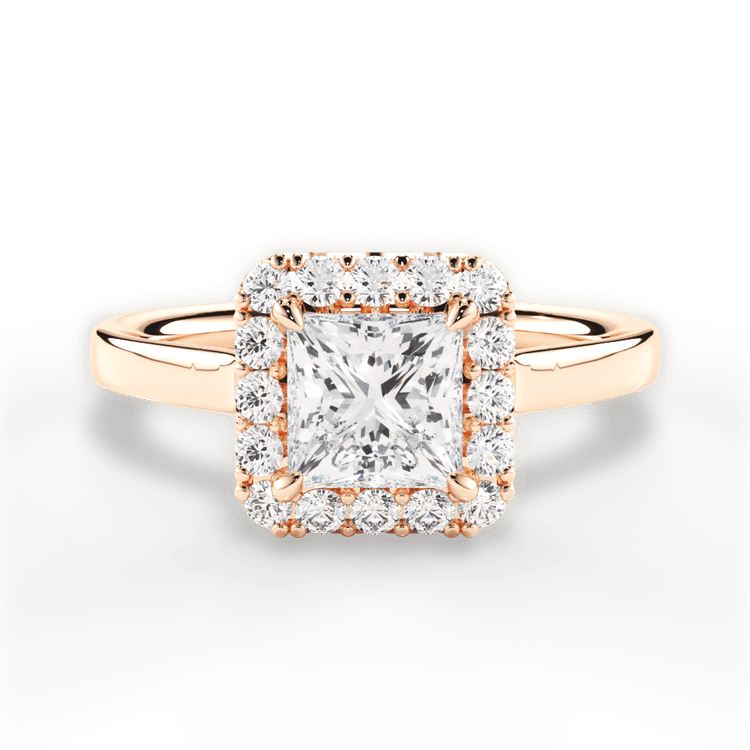 The Ivy Pear Shaped 18kt Rose Gold Plain Band French-Set Halo Engagement Ring