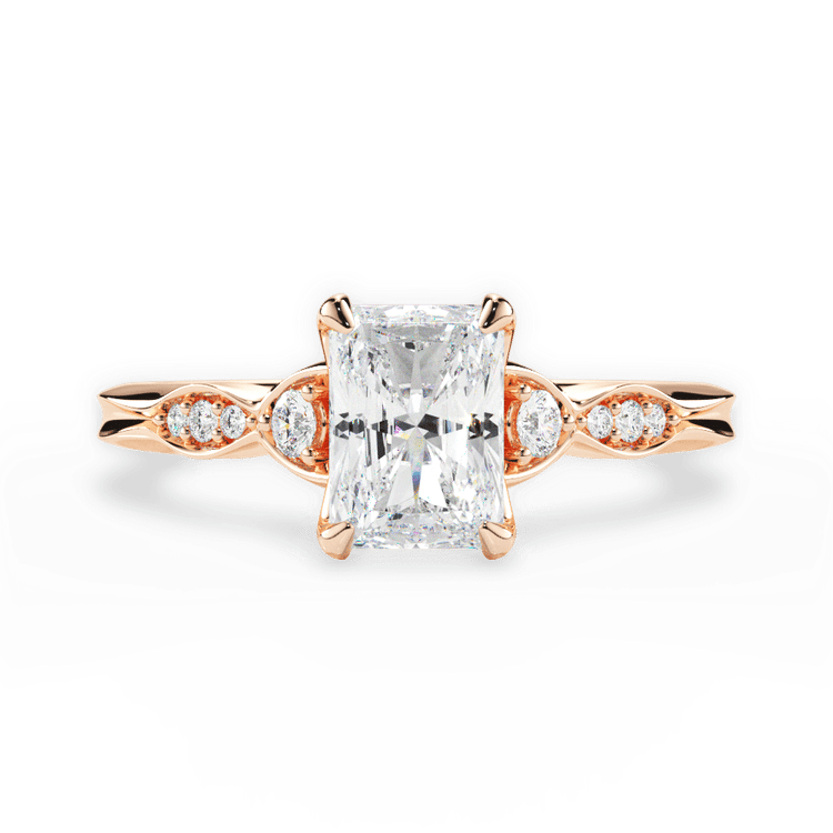 The Alida Radiant Cut 18kt Rose Gold Vintage Diamond Accent Engagement Ring