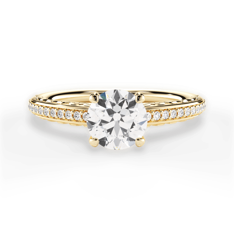 The Gio Round Cut 18kt Yellow Gold Engraved Diamond Engagement Ring