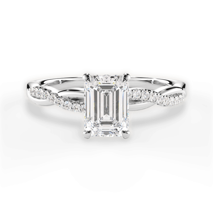 The Mia Emerald Cut Platinum Petite Half Diamond Twist Engagement Ring