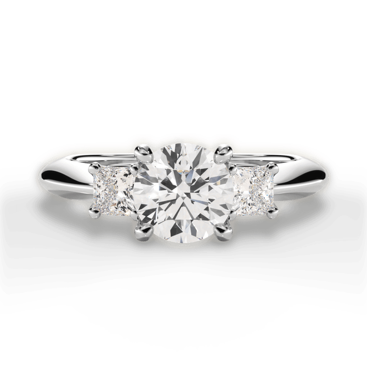 The Ellie Round Cut Platinum Three-Stone Solitaire Engagement Ring