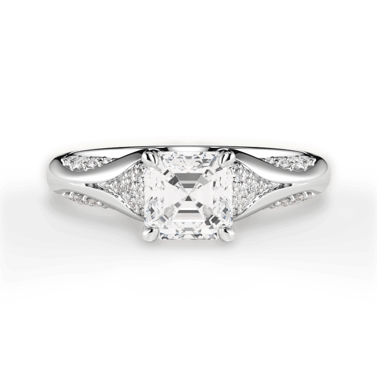 The Gabriella Asscher Cut Platinum Micropavé Diamond Petal Engagement Ring