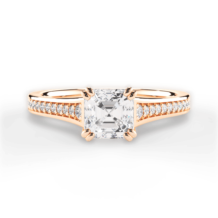 The Evita Asscher Cut 18kt Rose Gold Micropavé Diamond Band Engagement Ring