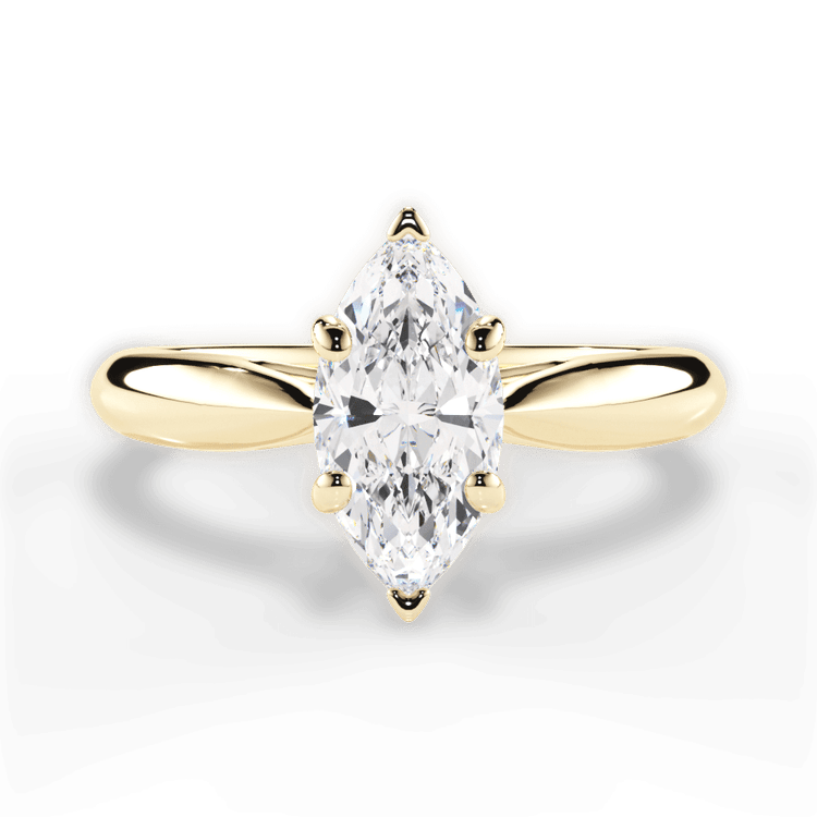 The Sadie Marquise Cut 18kt Yellow Gold Tapered Cathedral Solitaire Engagement Ring
