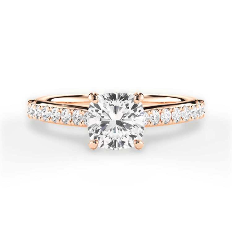 The Adele Cushion Cut 18kt Rose Gold French-Set Diamond Band Engagement Ring
