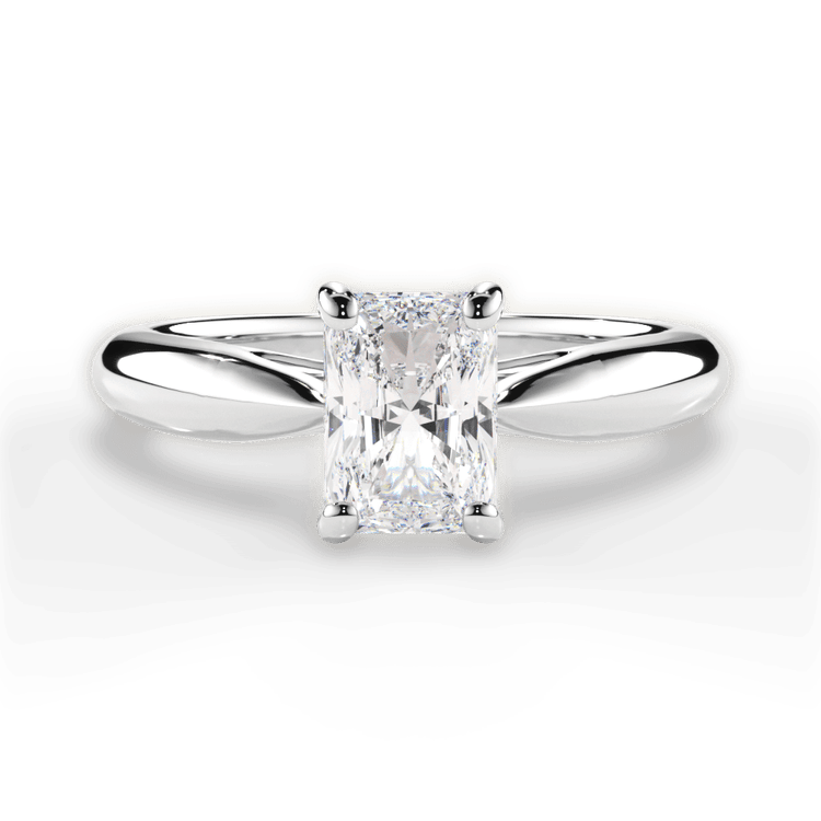 The Jasmine Radiant Cut Platinum Tapered Cathedral Solitaire Engagement Ring