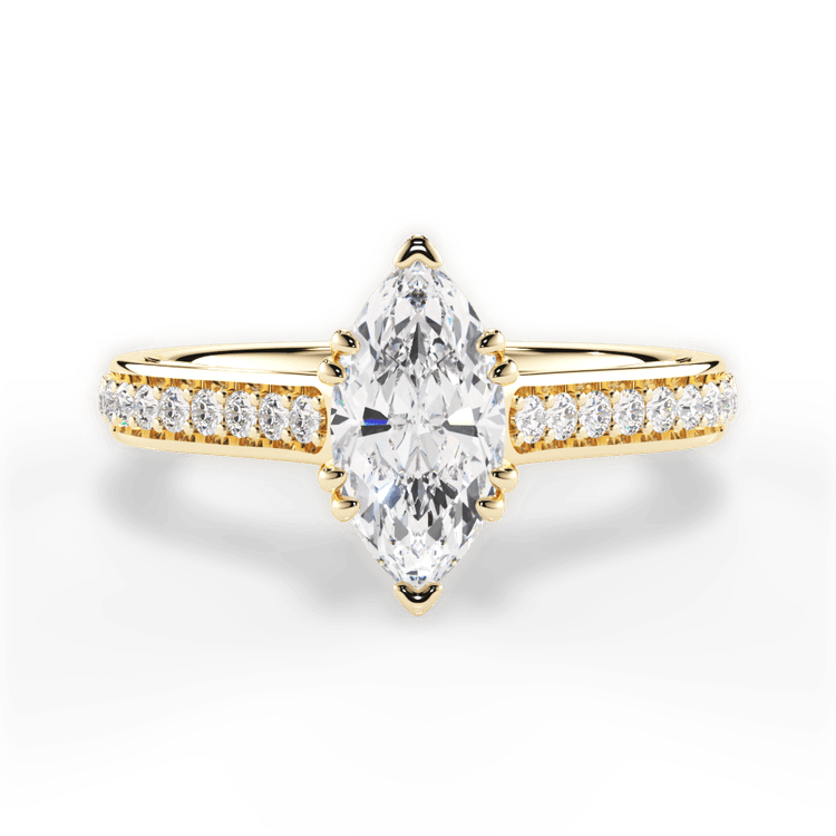 The Gloria Marquise Cut 18kt Yellow Gold Pavé Double-Prong Engagement Ring