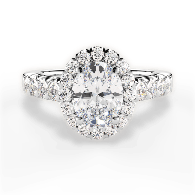 The Cesia Oval Cut Platinum Masterwork Halo Diamond Band Engagement Ring