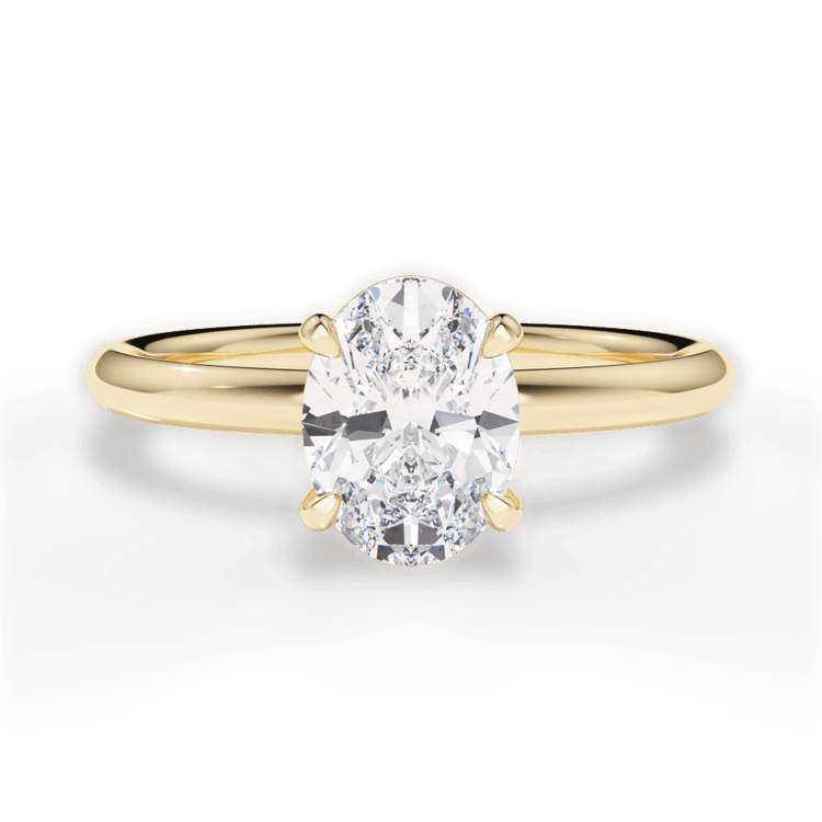 The Stella Oval Cut 18kt Yellow Gold Classic Solitaire Engagement Ring with Hidden Halo