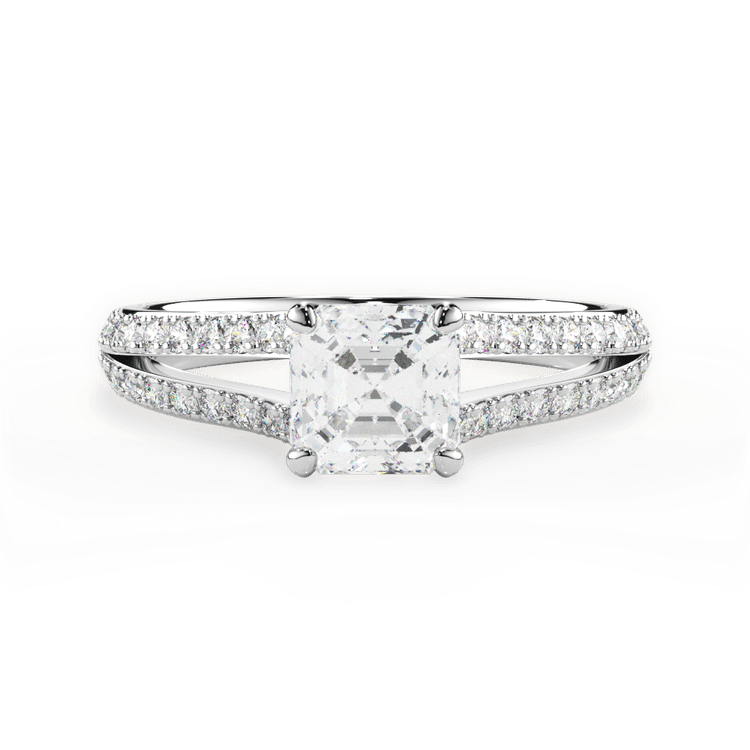 The Bicia Asscher Cut Platinum Double French-Set Diamond 'V' Engagement Ring