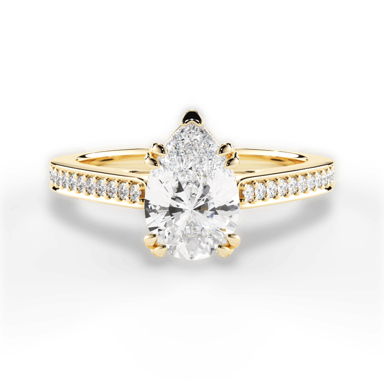 The Zahra Princess Cut 18kt Yellow Gold Pavé Vaulted Diamond Engagement Ring