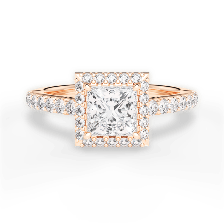 The Laura Pear Shaped 18kt Rose Gold Classic French-set Halo Diamond Band Engagement Ring