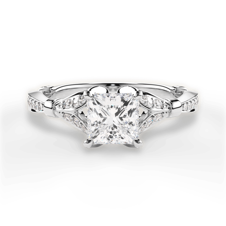 The Korina Pear Shaped Platinum Vintage Diamond Embellished Prong Engagement Ring