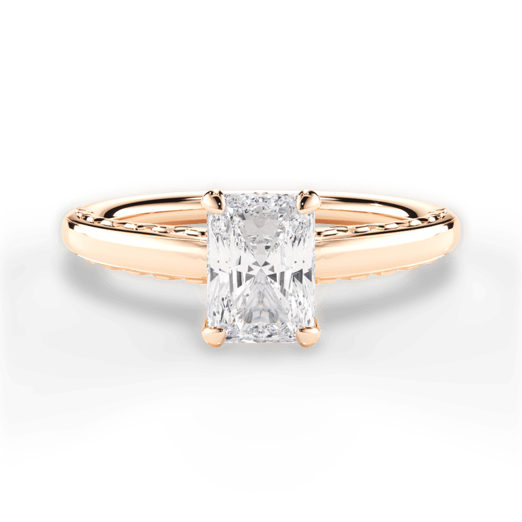 The Alessia Radiant Cut 18kt Rose Gold Engraved Solitaire Engagement Ring