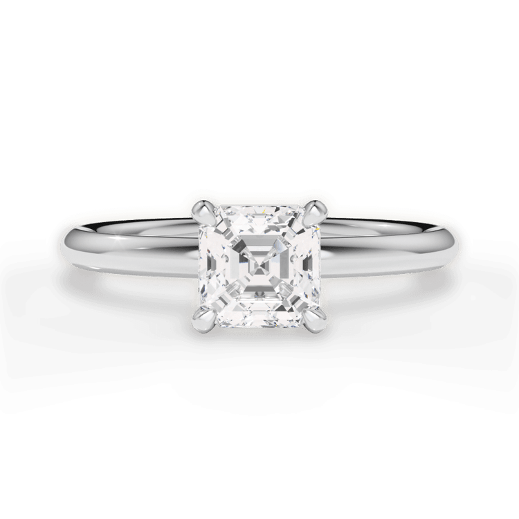 The Stella Asscher Cut Platinum Classic Solitaire Engagement Ring with Hidden Halo