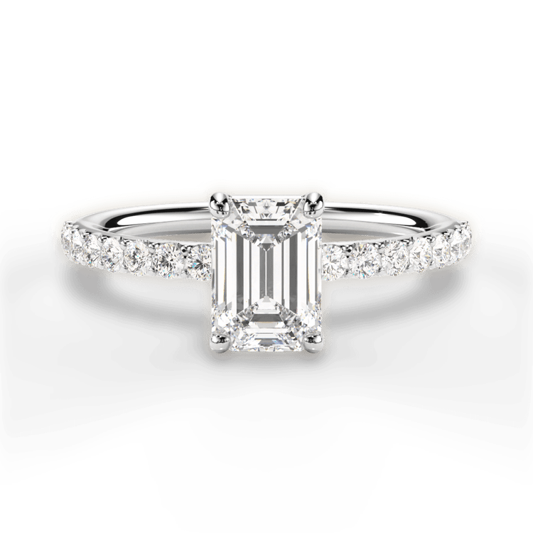 The Gaia Emerald Cut Platinum French-Set Diamond Band Engagement Ring