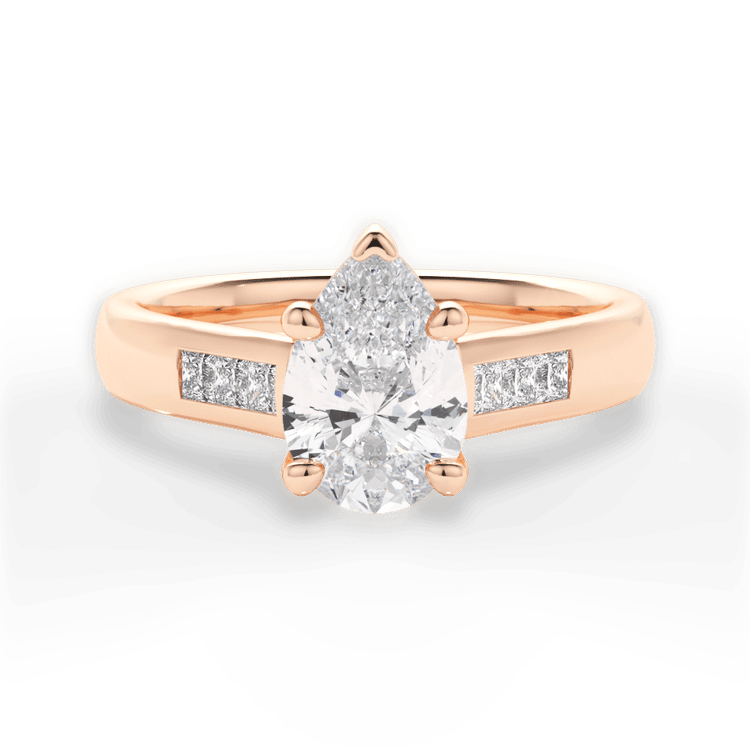 The Valentina Pear Cut 18kt Rose Gold Solitaire Channel-Set Diamond Band Engagement Ring