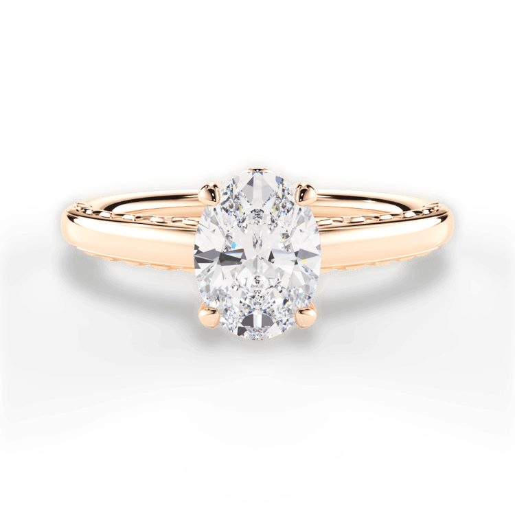 The Alessia Oval Cut 18kt Rose Gold Engraved Solitaire Engagement Ring