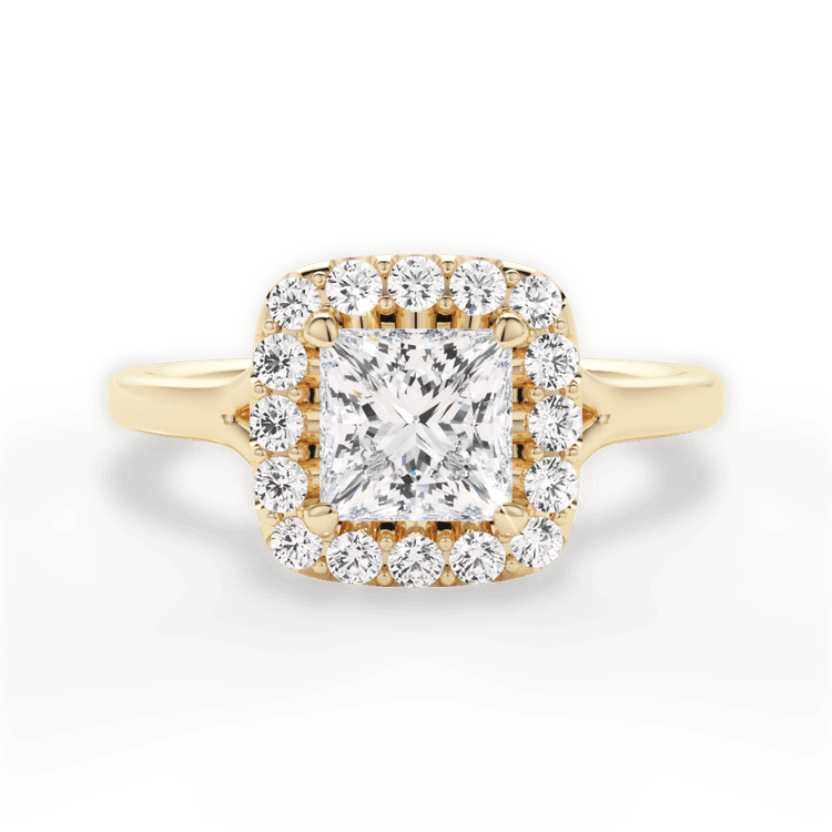 The Celia Pear Shaped 18kt Yellow Gold Split Shank Halo Diamond Engagement Ring